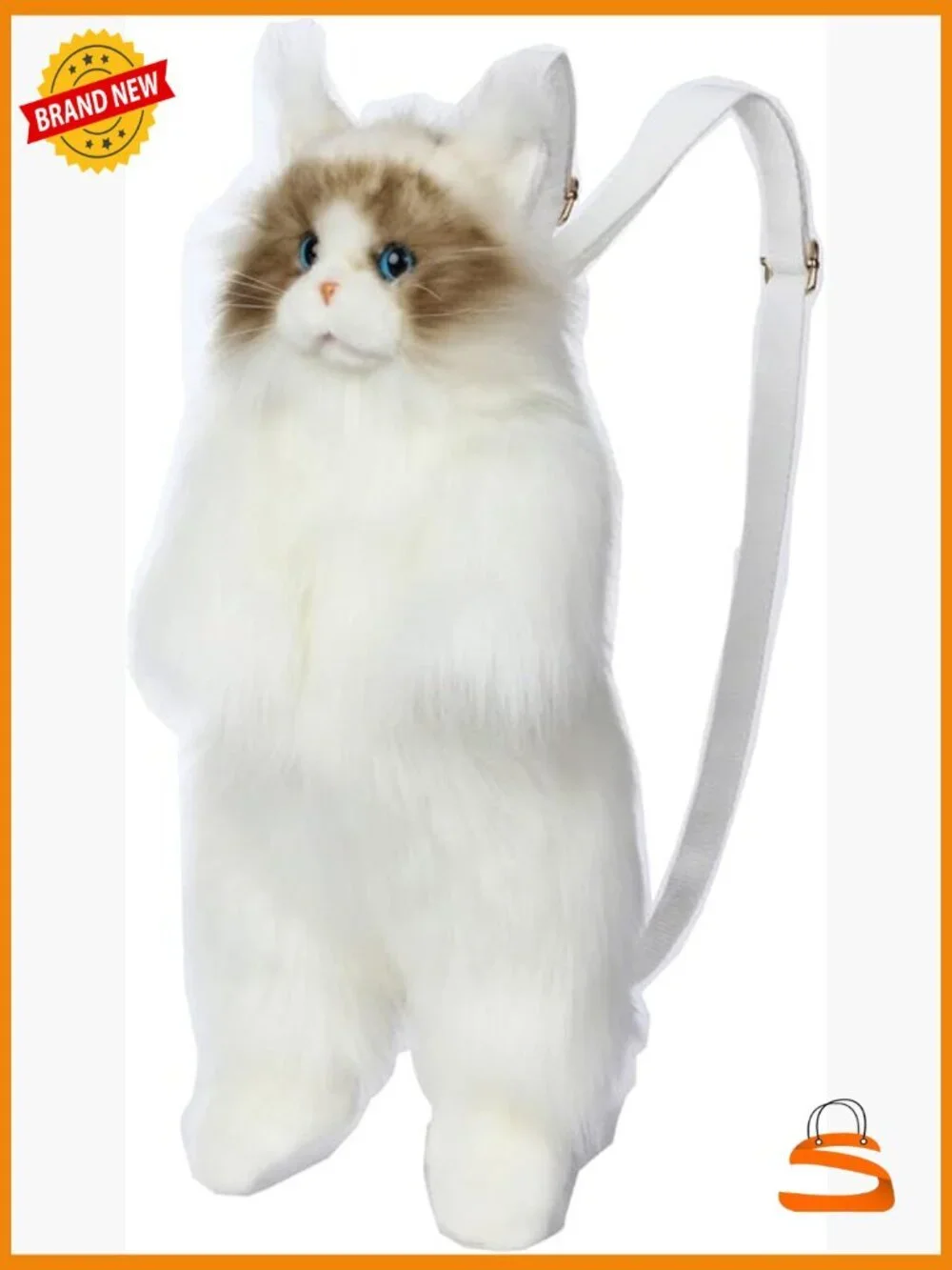 Lifelike Stuffed Animal Cat Backpack, Large Plush Faux Fur Daypack, Handmade